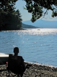 Beth enjoys the sounds of silence on Mooselookmegunic Lake