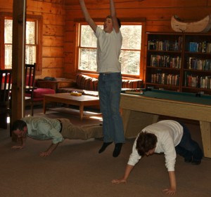 David, Rick and Denise in full burpee action.